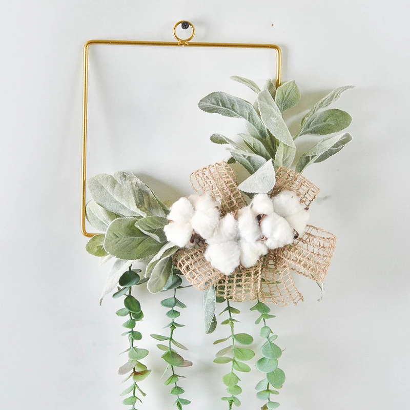 JAROWN European Style Geometry Metal Cotton Flower Garland Hemp Rope Home Wall Decoration Furnishing Artificial Plant Hanging Ring (12)