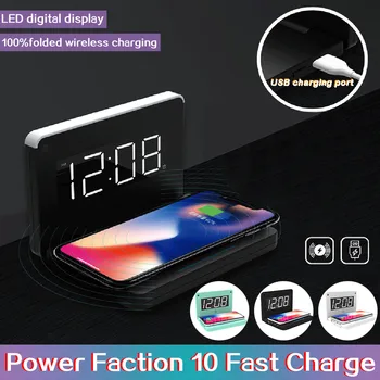 

Desk Alarm Clock Wireless Charger 18w Alarm Clock Bedroom Warm Light Night Desk LED Digital USB Qi Wireless Charger