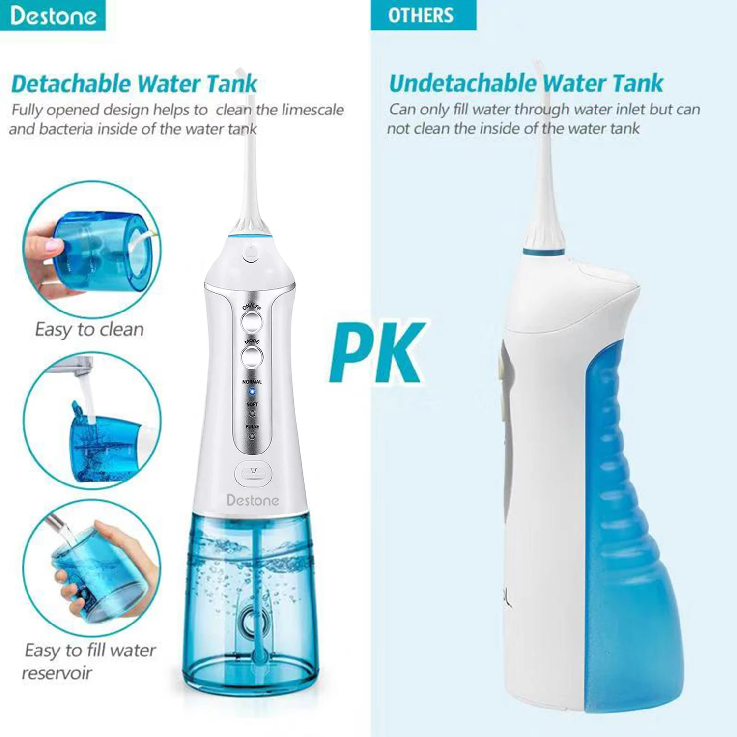  Oral Irrigator Cordless Water Flosser Teeth Cleaner Destone 300ML Portable and USB Rechargeable Ora
