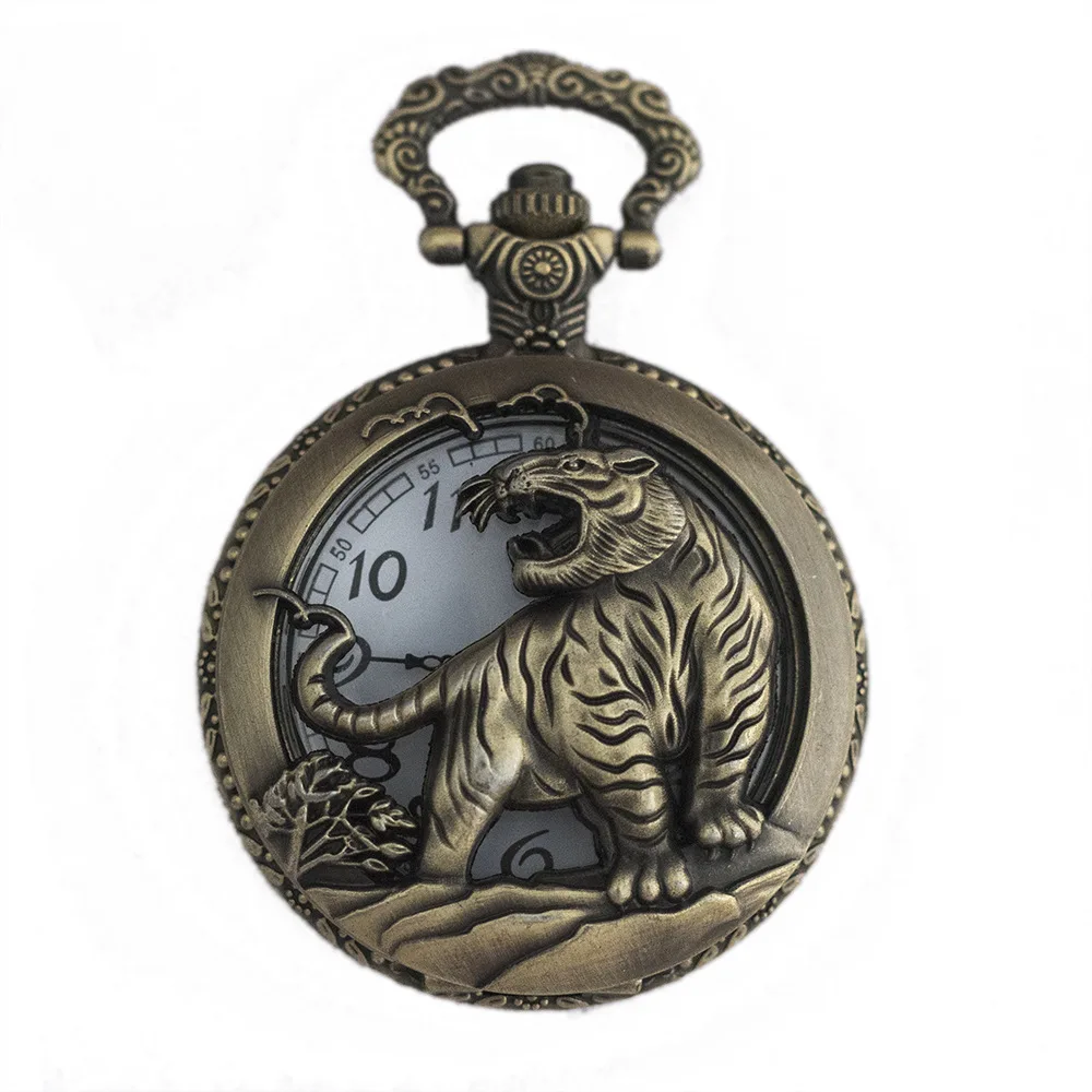 

Hot Selling Tiger Large Pocket Watch Retro Necklace Quartz Pocket Watch Men's Women's Chaining Watch