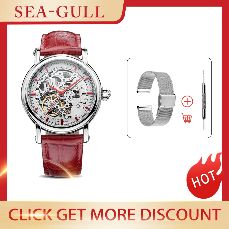 

Seagull watch gril m182sk Automatic Mechanical women's Watch Self Winding Power Reserve Flywheel red band red needle