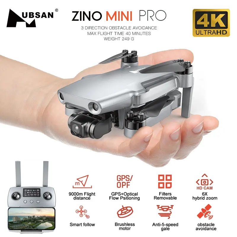 Квадрокоптер Hubsan ZINO Mini Pro 249g GPS камера 4K 3-осевой карданный подвес 40 минут 10 км |