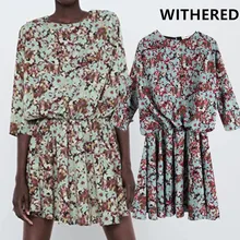 Увядшее английское винтажное Плиссированное мини-платье с цветочным принтом и сборкой талии для женщин vestidos de fiesta de noche vestidos блейзер