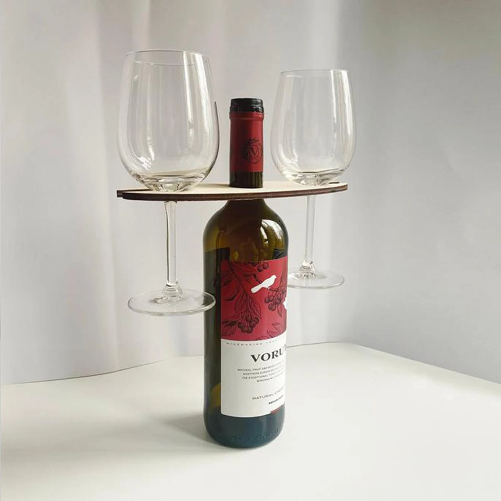 

Wooden Wine Bottle And Glass Holder Wood Rack Outdoor Holiday Glasses Hook Stand Organizer Tray Table Decor