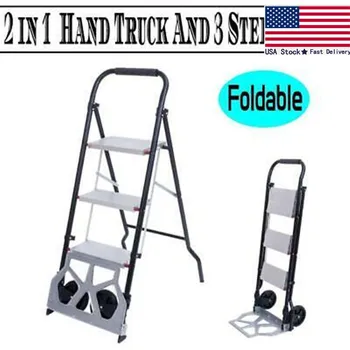

Protable 2-in-1 Multifunctional 3 Step Ladder Folding Hand Truck Trolley Cart
