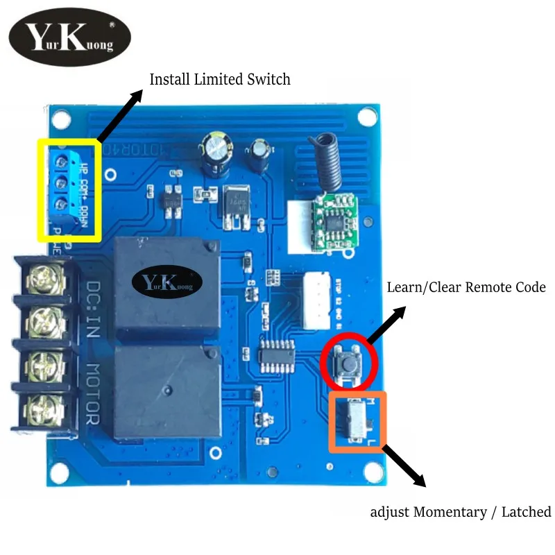 DC12V Motor Remote Control Switch 400W 2CH Motor Forwards Reverse Up Down Stop Water pump Oil pump Wireless TX RX Limited Switch