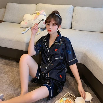 

Women's Silk Pajamas Set Short Sleeve Button Down Sleepwear Nightdress Nightwear Pj Lounge Sets pyjamas pijama pijamas pizama