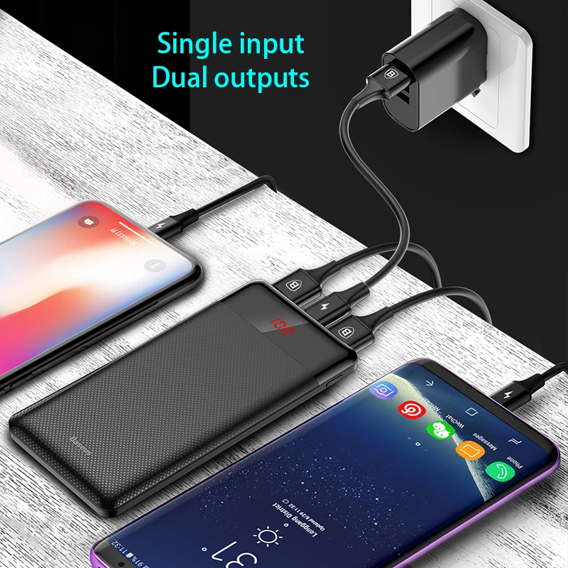 Внешний аккумулятор Baseus на 10000 мАч с двумя USB портами и цифровым дисплеем|Внешние