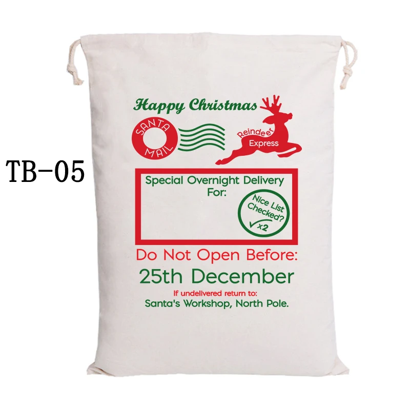 Рождественский подарок мешки Санты 1 шт. 44 стиля шнурок холщовый мешок Санта Рождество холст мешок большой Санта Клаус мешок подарка ручной работы - Цвет: TB-05