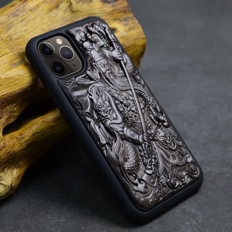 Роскошный резной 3D стерео чехол из эбенового дерева для iPhone 11 iPhone11 ТПУ полная
