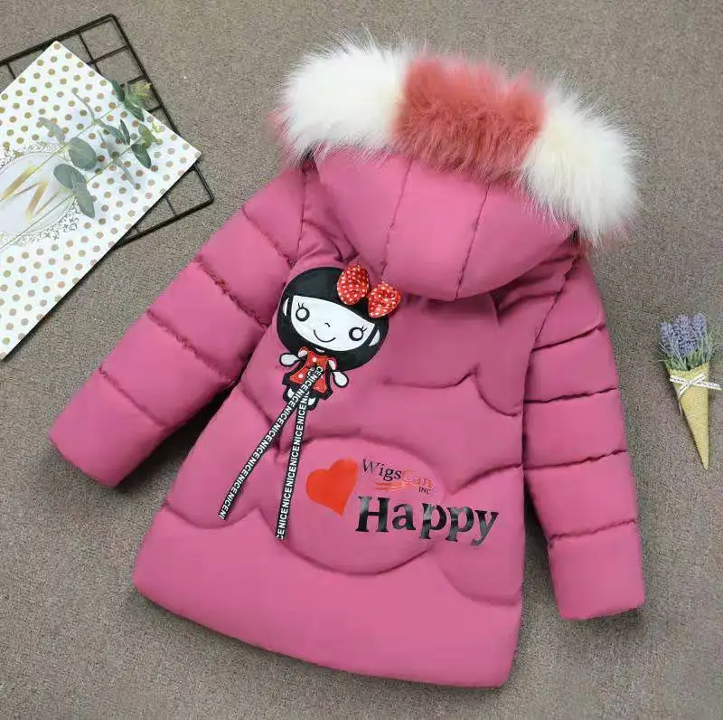 Зимняя куртка для девочек верхняя одежда для детей теплая одежда Детские плотные пальто детские зимние куртки разноцветное пальто с большим меховым капюшоном