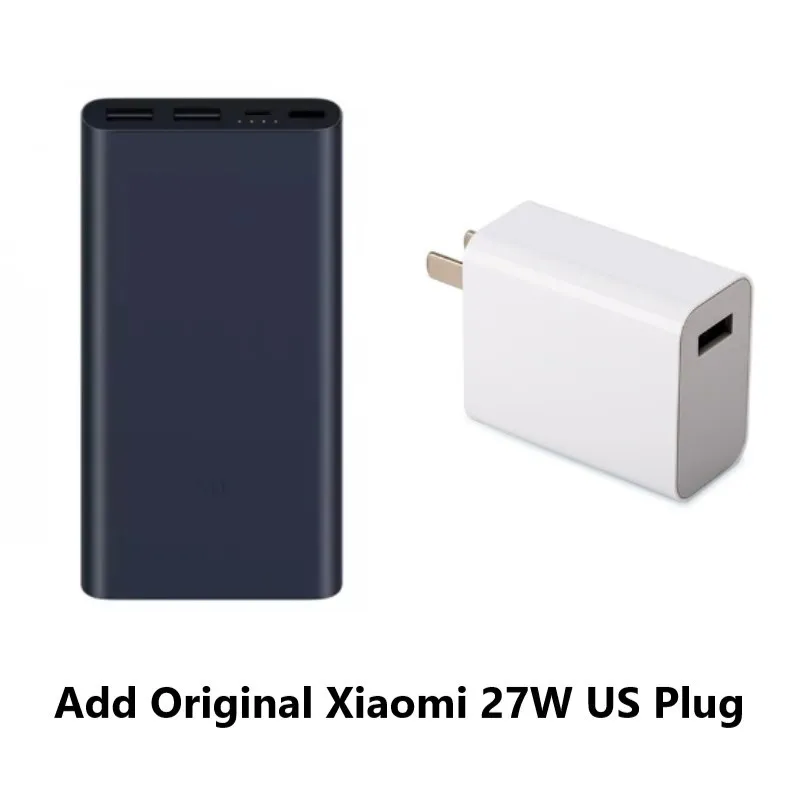 10000 мАч Xiaomi Mi power Bank 2 Внешний аккумулятор 15 Вт Quick Charge power Bank 10000 PLM09ZM с двумя выходами USB для телефона - Цвет: Add 27W US Plug