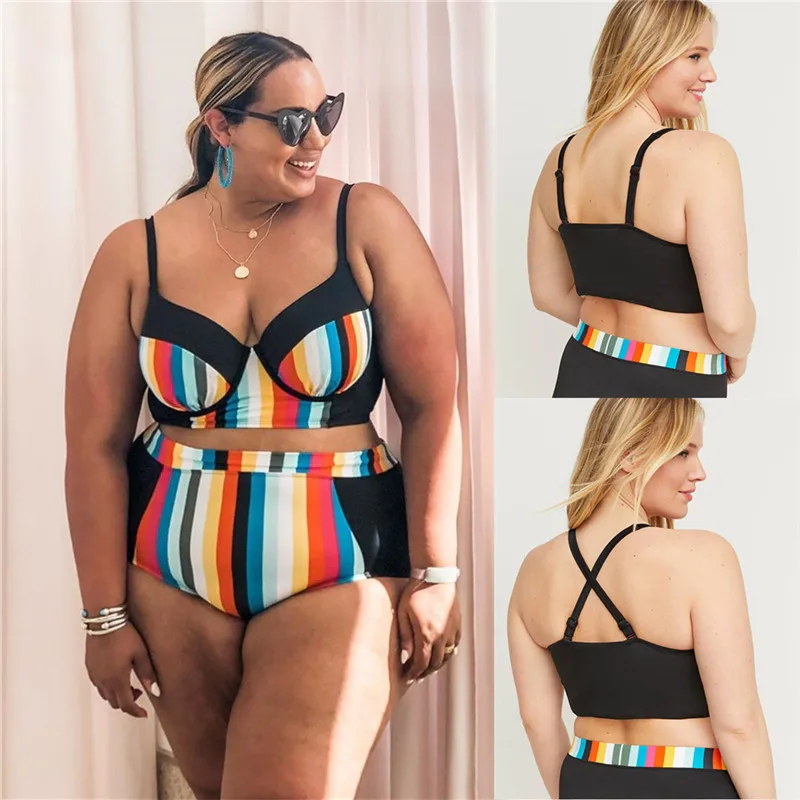 

XL-5XL Women High Waist Underwire Rainbow Print Bikini Swimsuit Swimwear Large Size 2020 Bather Swim Suit Biquini Plavky Tankini