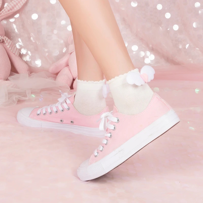 Милые носки декоративные Лолита девочек студентов принцесса носки женские милые носки японский Harajuku хлопок тонкий срез Крылья Ангела