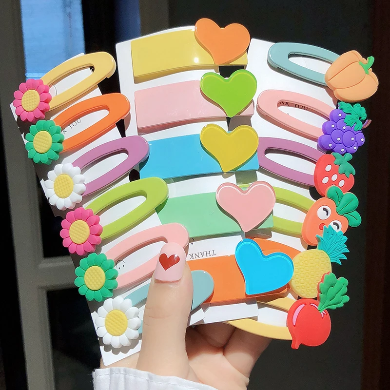 

New 5-6 Pcs/Set Sweet Color Flower Heart Girl Hair Clip Hairband Bobby Pin Barrette Hairpin Headdress Accessories Beauty Tools