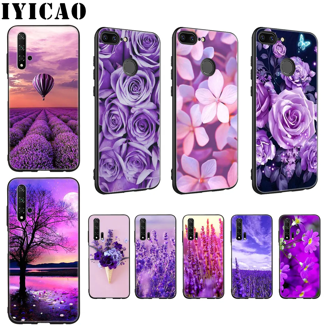 IYICAO lavender Purple flowers Soft Silicone Case for Huawei Honor view 20 9X Pro 10 9 8 Lite 8X 8C 7X 7C Note |