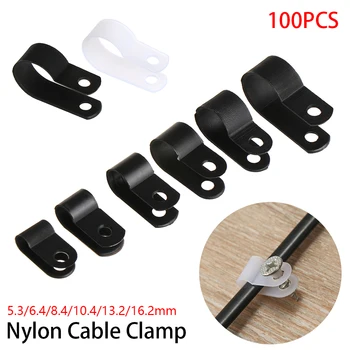 

100PCS R-Type Nylon Cable Clamp Plastic P Clips Black Nylon Fasteners Cable Mounting Fix Hardware Durable Useful High Quality