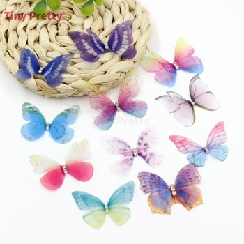 

20PCS Double-layer Organza Butterflies w/ Rhinestone Handmade Silk Butterfly Accessory for DIY Hair Jewelry, Wedding Butterflies