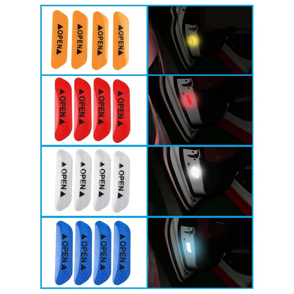 

4PCS Universal Open Auto Decals Reflective Warning Strip Tape Sign Sticker Safety Car Door Sticker Anti-Collision Warning Mark