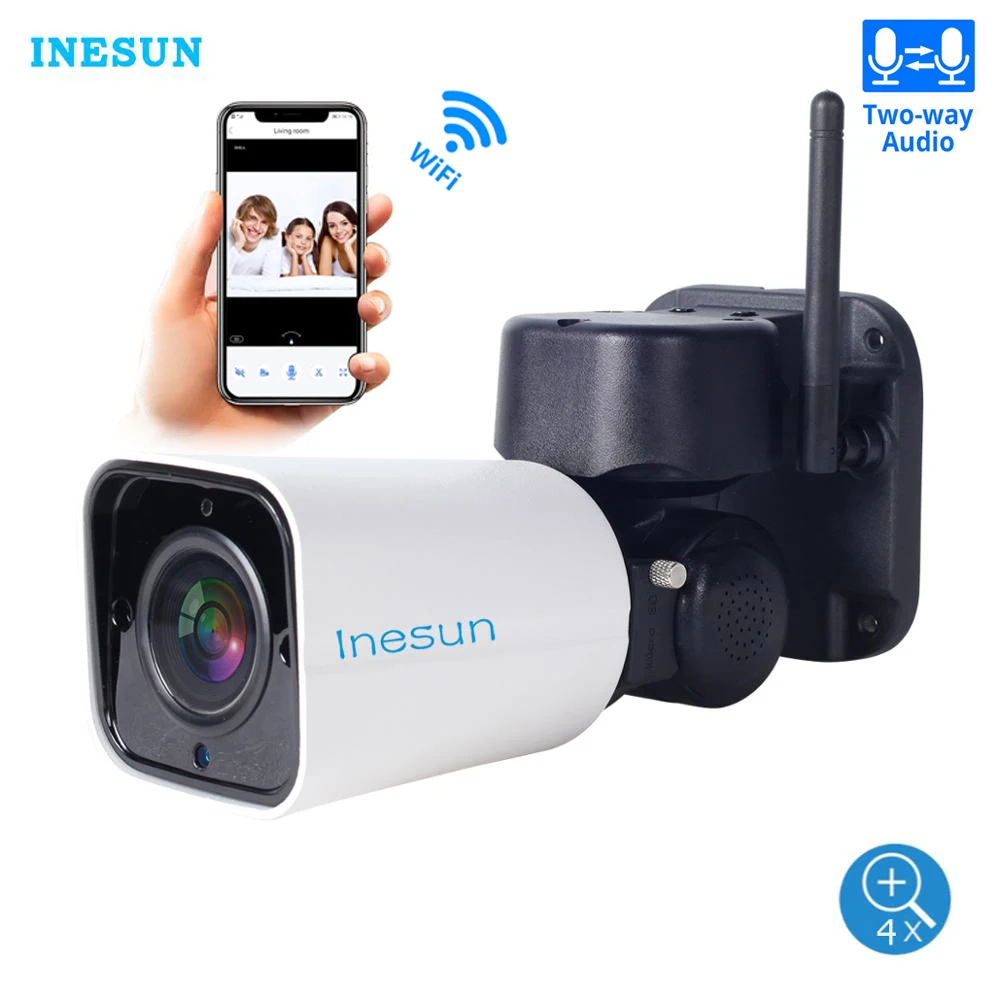 Inesun Outdoor WiFi IP Security Camera 1080P IP Camera WiFi 4X Zoom PTZ Camera 120ft IR Night Vision Two-Way Audio 128G SD Card