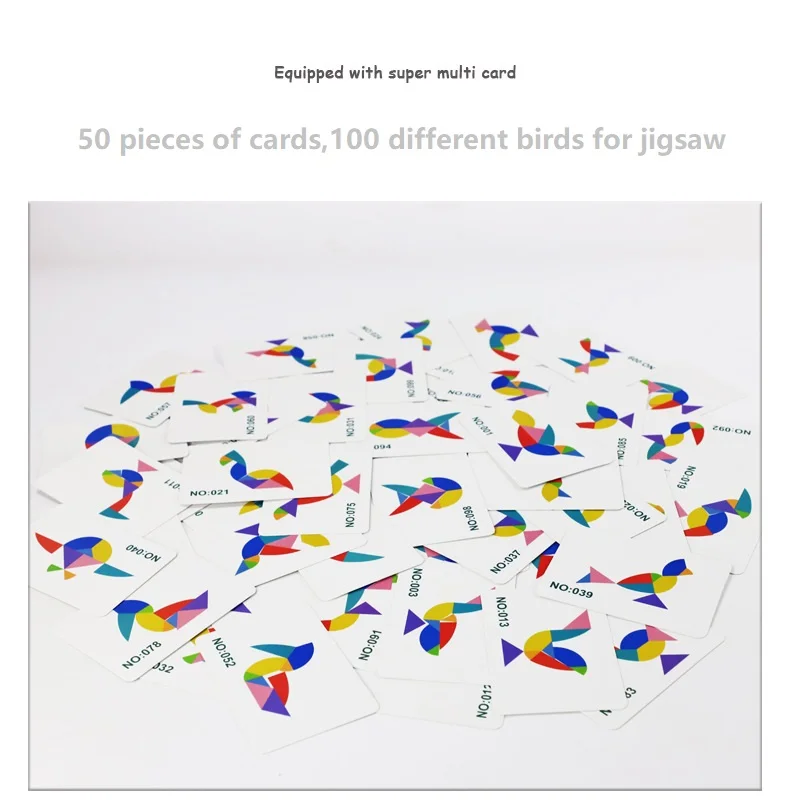 Специальные формы птица 9 штук деревянные Tangram головоломки игрушки Обучающие головоломки Когнитивное раннее образование 50 введение карты железный ящик