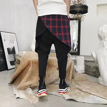 

Men Casual Plaid Short Skirt Pants High Street Hip Hop Dancing Pant Male Fashion Trousers Stage Costumes Erkek Pantolon