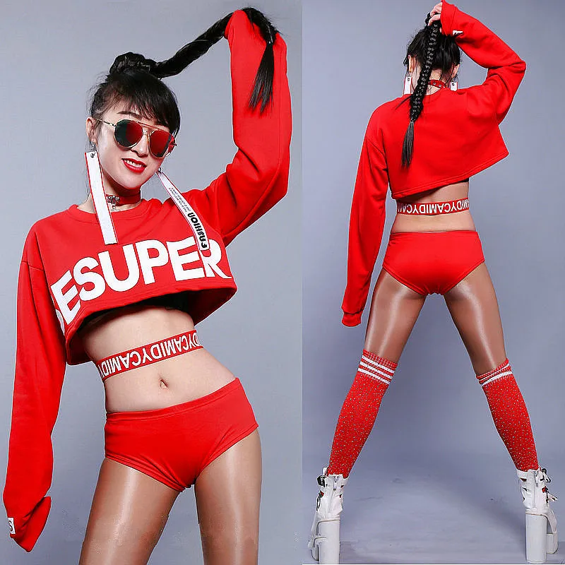 Джазовые танцевальные костюмы сексуальная красная блузка шорты Одежда для