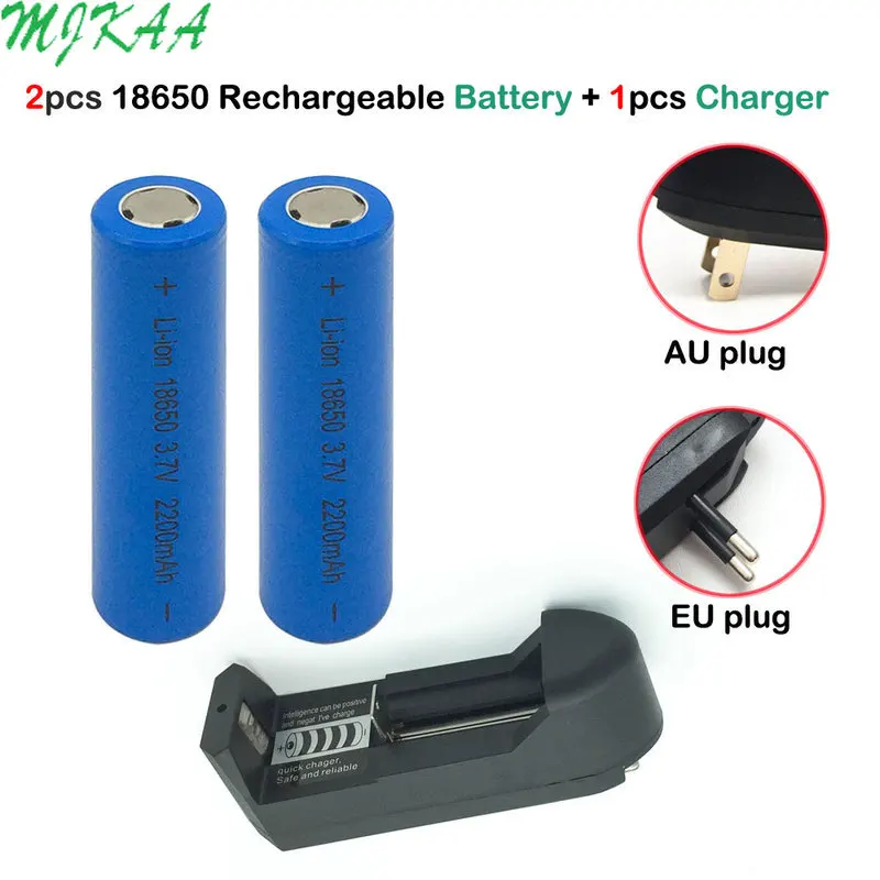 MJKAA 2шт 3 7 V 2200mAh батарея 18650 литиевая плоская аккумуляторная + EU AU вилка