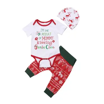 

Christmas New Arrival Newborn Infant Kid Baby Girls Baby Boy Clothes Sets Rompers+Harem Pants+Hat 3pcs Outfits Set Clothes Hot