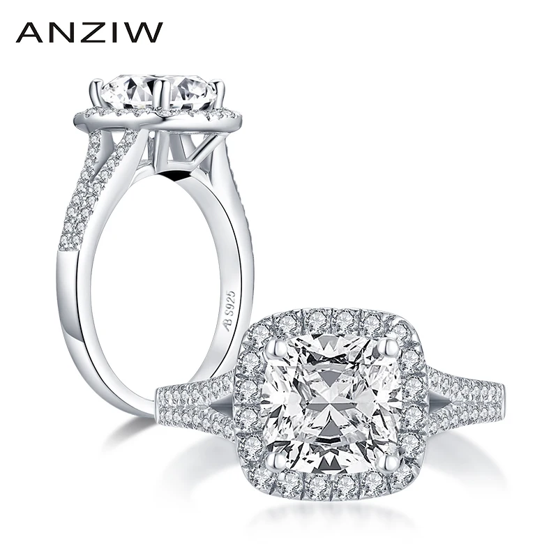 ANZIW модные 925 стерлингового серебра 2.0CT подушки Cut гало кольца обручальные с