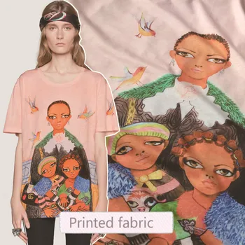 

Mother and child printed clothing fabric brand printing knitted fabric dress handmade DIY fabric wholesale cloth