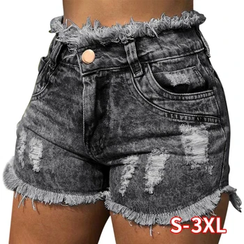 

New Summer Explosion Women's Hole Denim Shorts Women's Fashion Pocket Jeans Women's High Waist Sexy Shorts spodenki damskie
