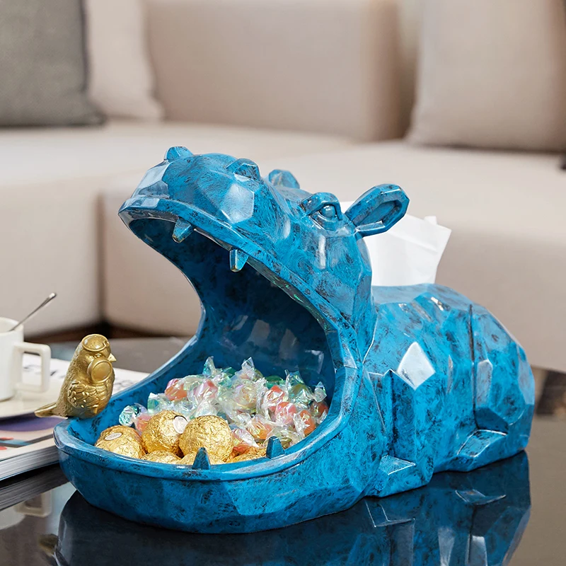 

Hippopotamus Storage Box Ornaments Geometry Animal Art Sculpture Resin Tissue Box Home Entrance Coffee Table Decorations R2464
