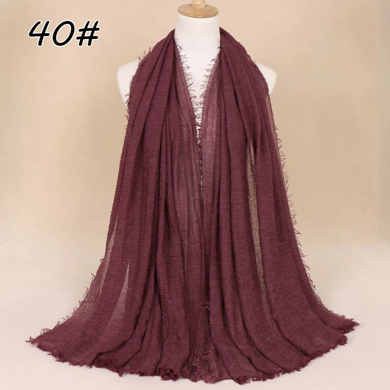 Для женщин мусульманские, однотонные мягкие Crinkle хлопок хиджаб длинный шарф мусульманская накидка палантин женские шелковые шарфы мода женский платок хиджаб глушитель выхлопных газов - Цвет: Color 40