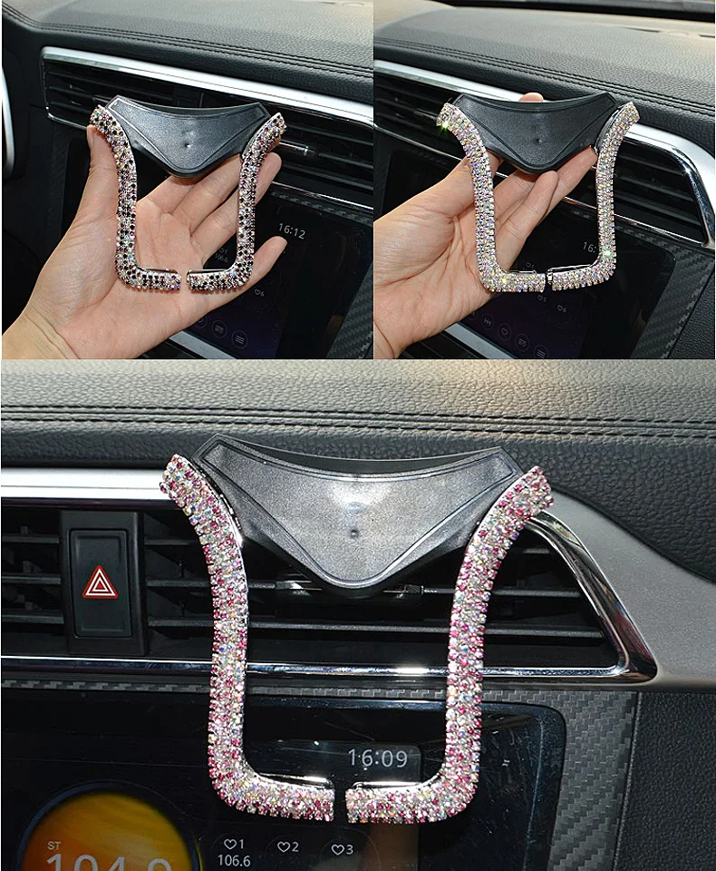 1Pcs Fashion Universal Car Phone Holder Crystal Rhinestone Car Air Vent Mount Clip Cell Car Phone Holder