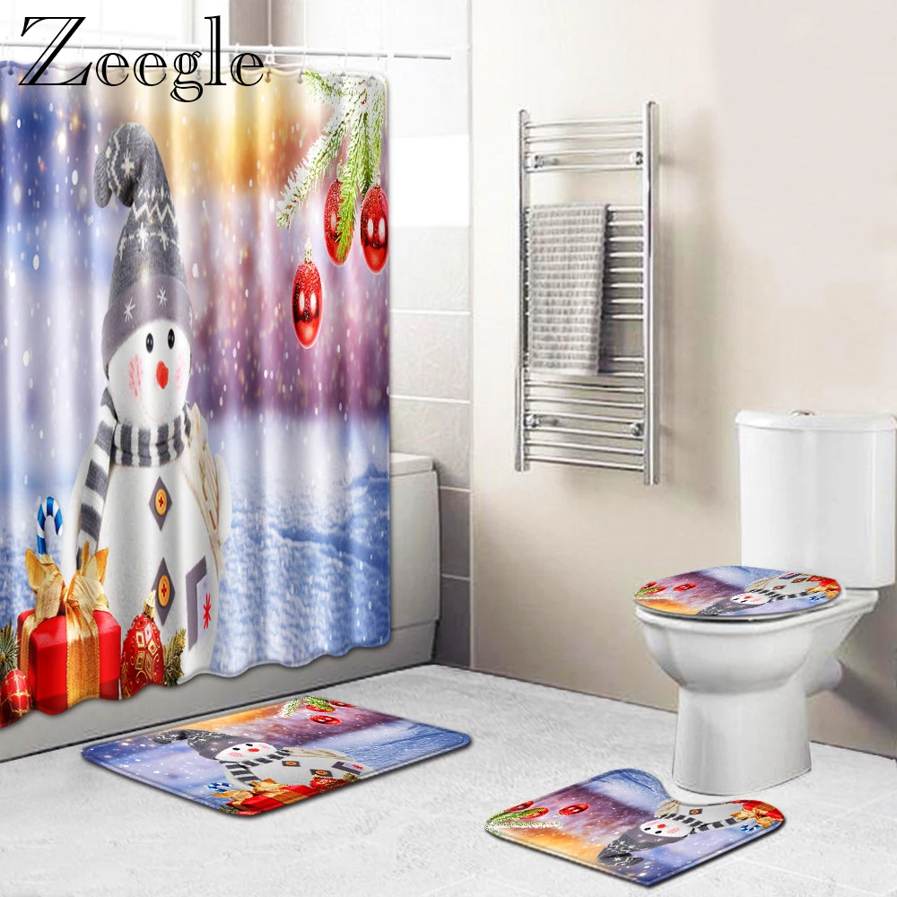 Zeegle Bathroom Curtain Waterproof Shower Curtain Anti-slip Bathroom Rug Absorbent Toilet Cover Mat Foot Mat Washable Bath Mat
