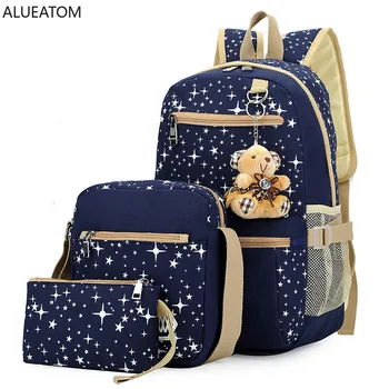 

3pcs/set Women Backpack School Bags Star Printing Cute Backpacks with Bear for Teenagers Girls Travel Bag Rucksacks Mochila