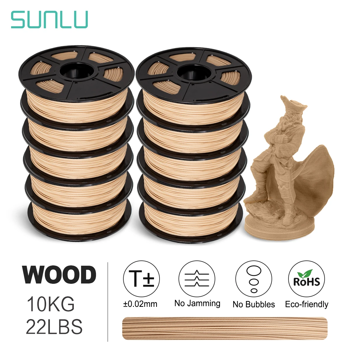 SUNLU Wood PLA 1kg 1.75MM 3D Printer Filament Close Wood Effect PLA Filament Good Toughness 3D Printing Materials opy 3d printer filament marble pla 1kg 1 75mm 3d printers materials marble wooden texture wood filament 10m 100g for printing