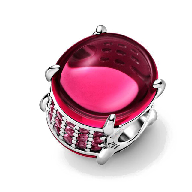 Real 925 Sterling Silver Pink Enamel juice heart sunset clip Charms Beads Fit 3mm Bracelet For Women Pendant Jewelry Making