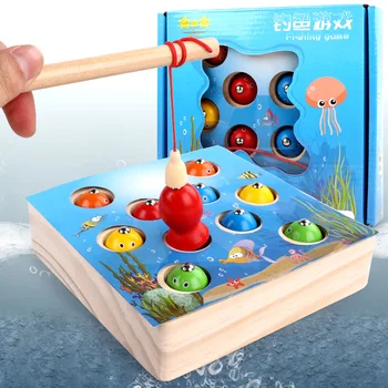 

Children's Educational Magnetic Fishing High Quality Solid Wood Two-in-one Fishing Game Early Education Baby Toys