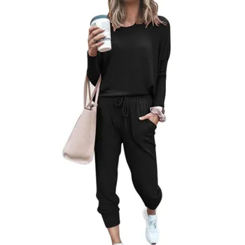 

Solid Casual Tracksuit Women Sports 2 Pieces Set Sweatshirts Pullover Suit 2020 Sweatpants Outfits