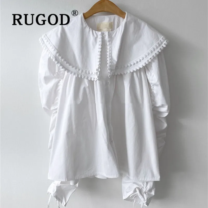 RUGOD Весенняя блузка с кукольным воротником, женские блузки с длинным рукавом, элегантный топ, корейская модная одежда, женские рубашки, белая рубашка