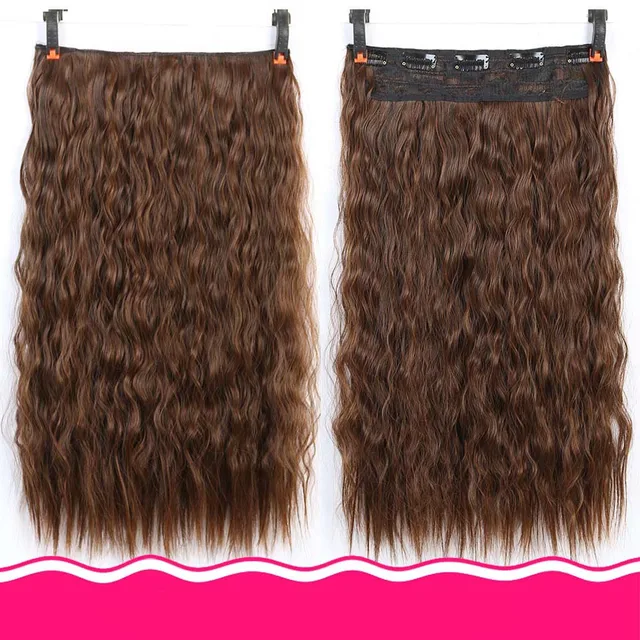 DIFEI Synthetic 24 Inch 5 Clip Long curly Women Clip in Hair Extensions Black Brown High Tempreture Hair Piece 1B/30HL