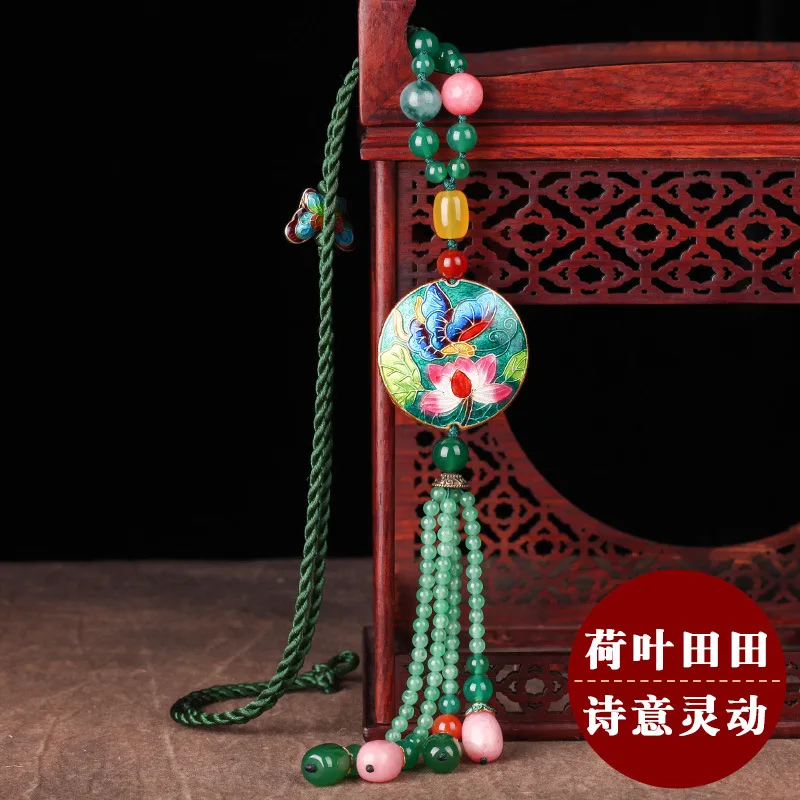 

Cloisonne Retro Long Sweater Chain Cotton Linen Accessories Versatile Pendant Ethnic-Style Necklace Women's Tassels Pendant Autu