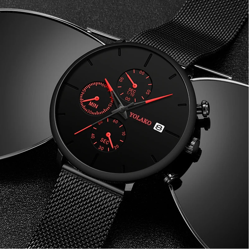 reloj hombre Mens Fashion Watches Luxury Stainless Steel Mesh Belt Calendar Quartz Watch Men Business Casual Clock часы мужские