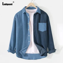 Chemisier à manches longues pour homme, Streetwear, mode, col Lepal, Harajuku, haut basique, Sexy, Patchwork, 2021