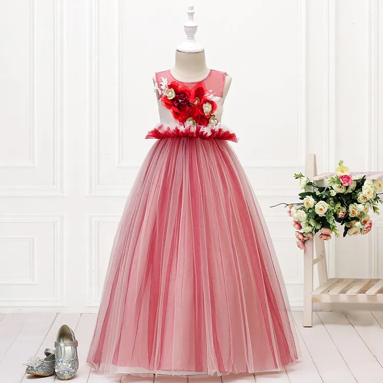 Skyyue Flower Girl Pageant Dresses for Wedding Red Yellow Elegant O-Neck Ball Gown Bow Belt Kid Party Communion Dress 151 - Цвет: red