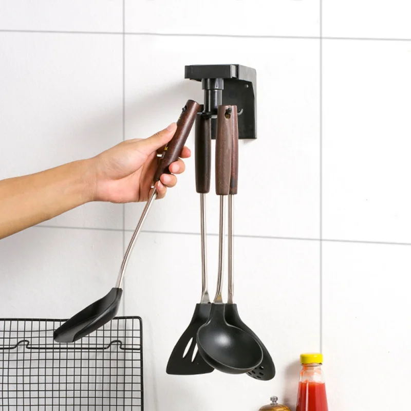 

4/6 Hook Storage Rack Can Be Rotated Without Punching Kitchen Rack Kitchen Storage Box Bathroom Rack Telescopic Storage Artifact
