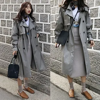 

Russian Autumn Winter Casual Loose Trench Coat With Sashes Oversize Double Breasted Vintage Overcoats Windbreaker Outwear