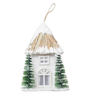 

Christmas Snow House Pendant Christmas Wooden Cottage Creative Plastic with Lights Ornament Hotel Wedding Night Light Decoration